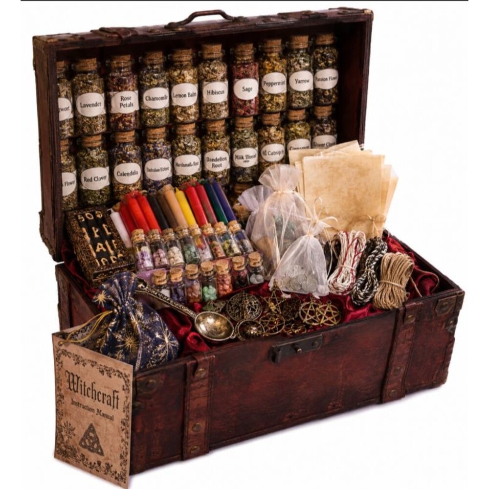 Huge Witchcraft Kit 110PC Wiccan Altar Supplies Witch Kit Box Herbs Crystals